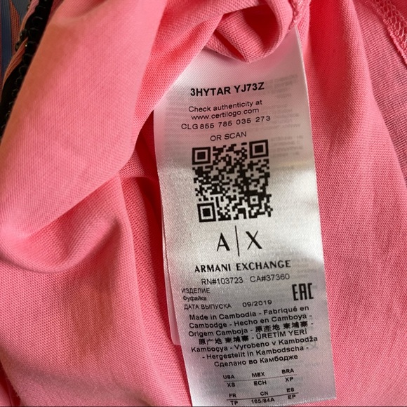 Armani Exchange Women’s Pink T shirt NWT - Picture 5 of 5